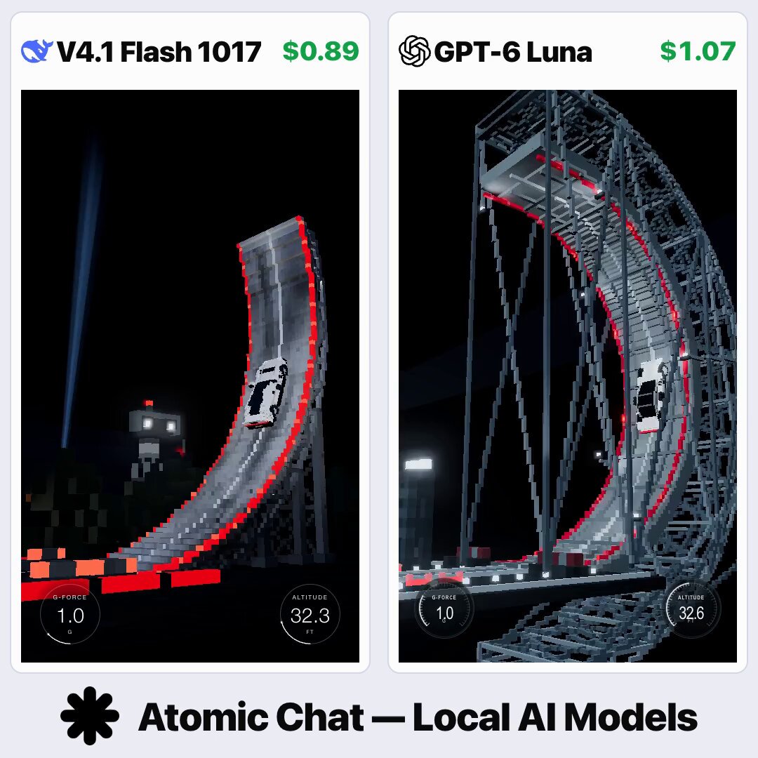 V4.1 Flash vs Luna：3D 体素特斯拉 Roadster 对比