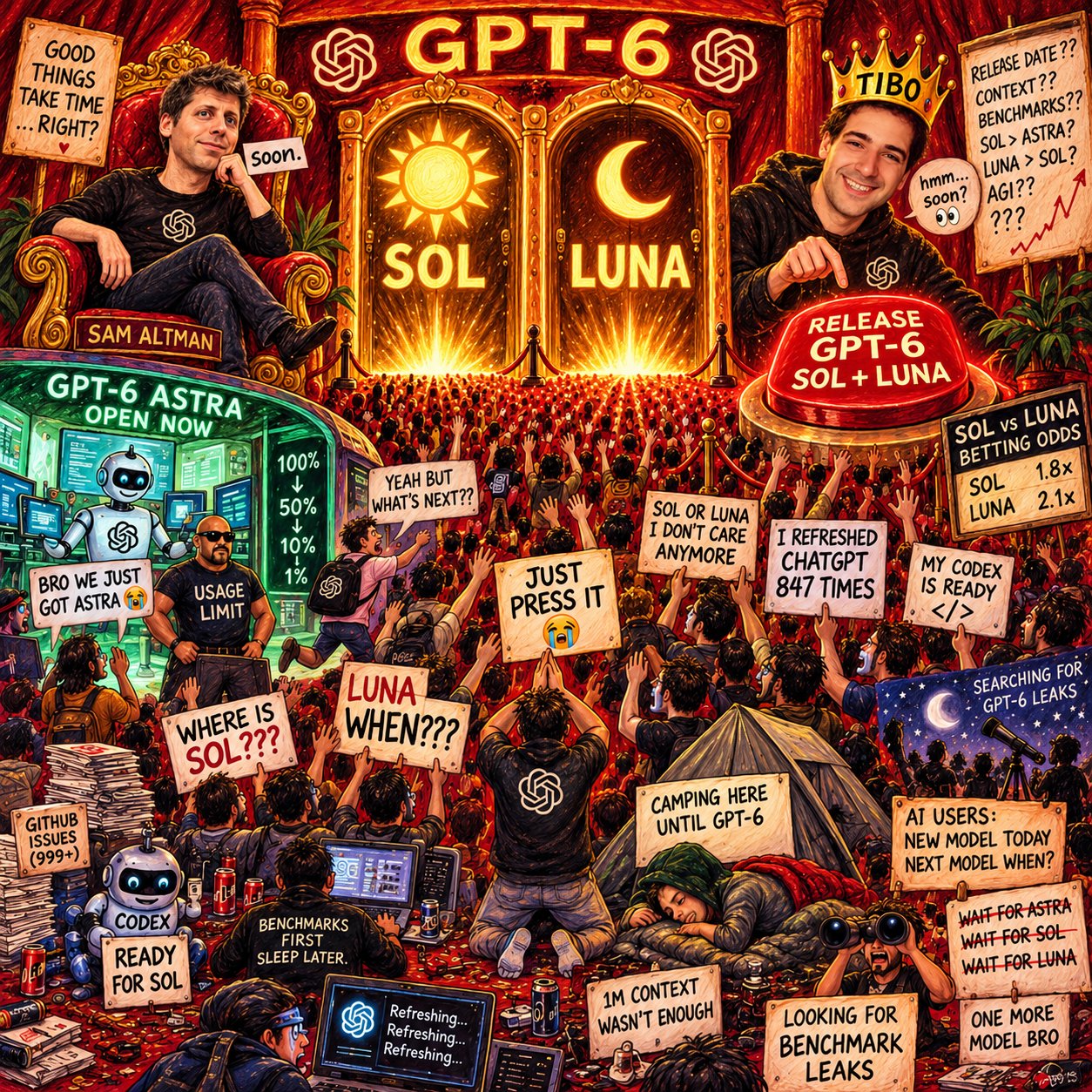 用户向 Tibo 喊话要 GPT-6 Sol 和 Luna