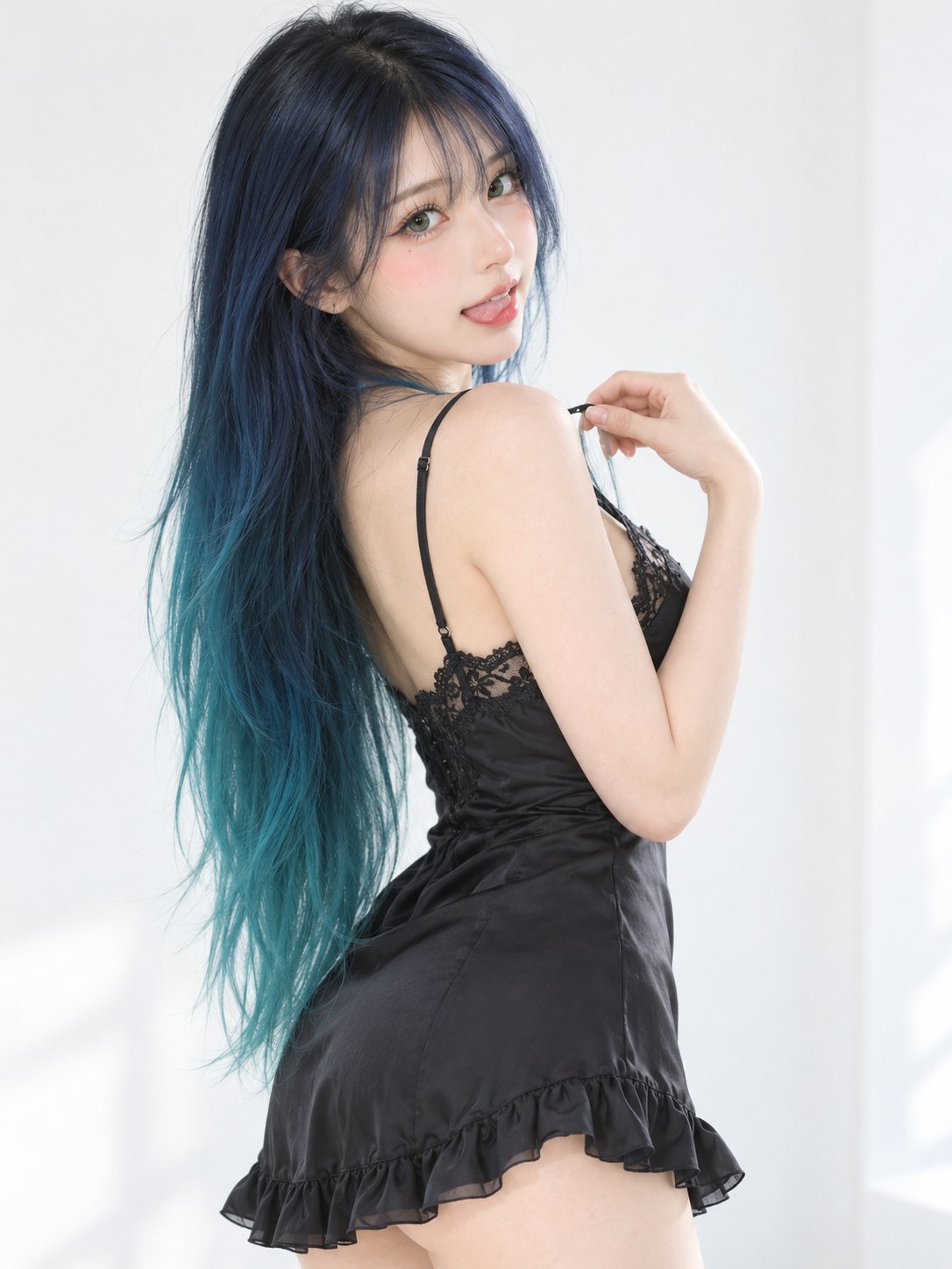 ChatGPT Images 2.5 portrait prompt: white studio over-shoulder pose