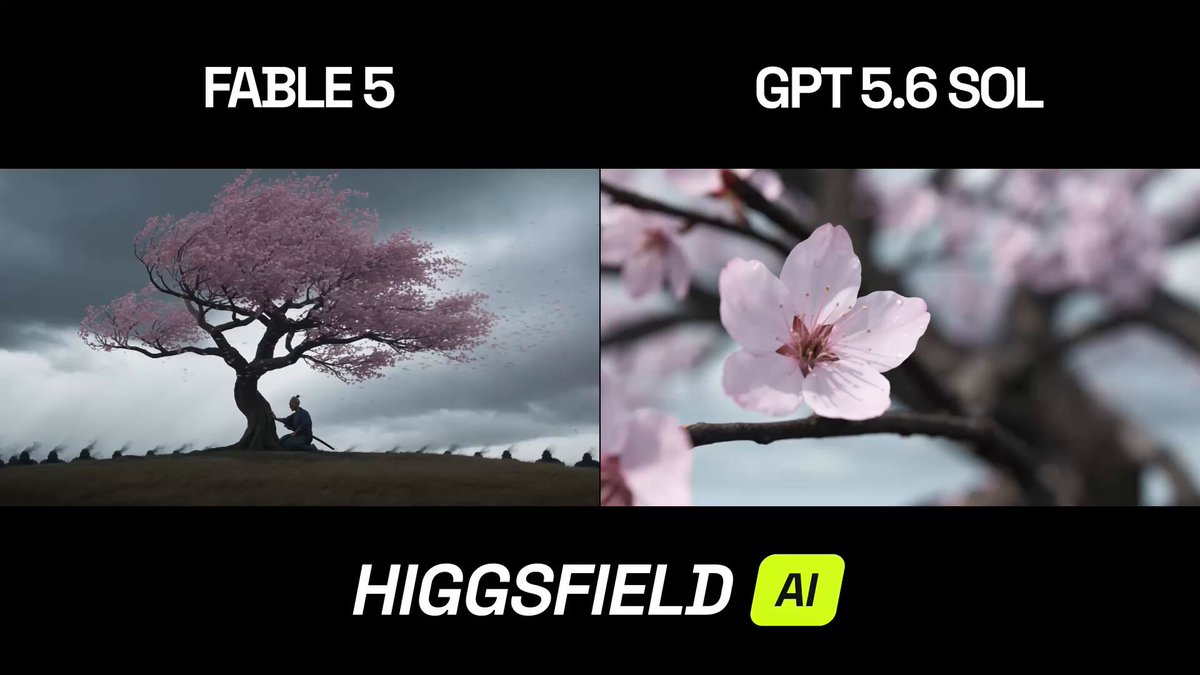 Higgsfield 官方对比：GPT 5.6 Sol 与 Fable 5 武士样片
