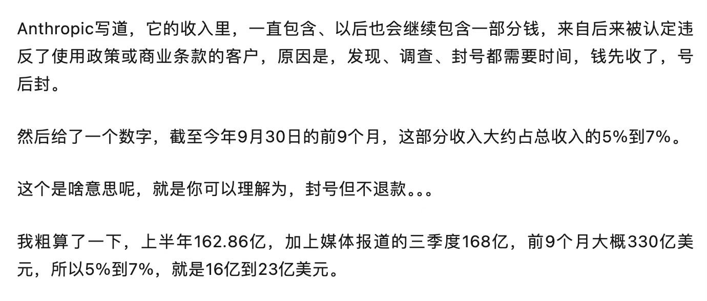 传 Anthropic 招股书含封号不退款收入