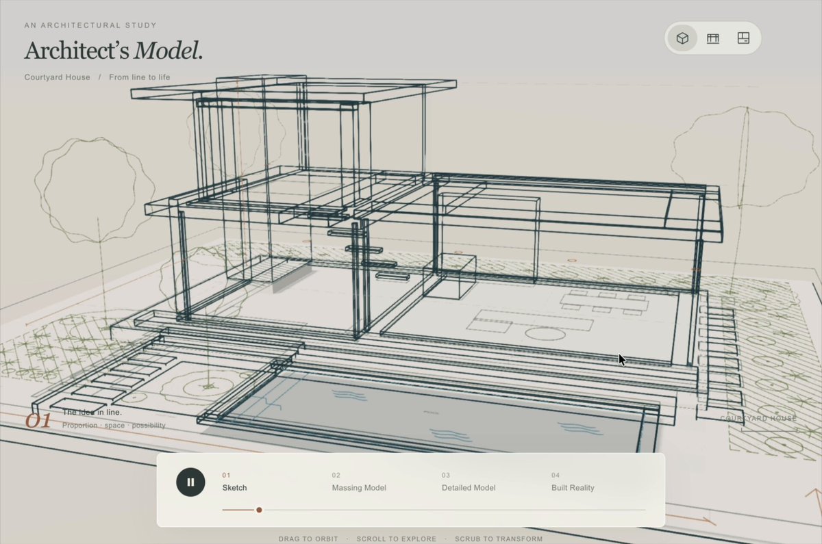 Opus 5.5 animates a sketch into a 3D house with Three.js