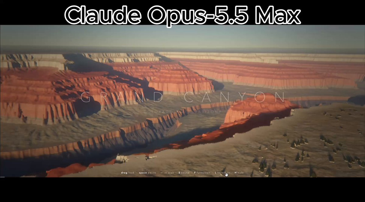 Opus 5.5 Max 同提示词纯代码生成视频
