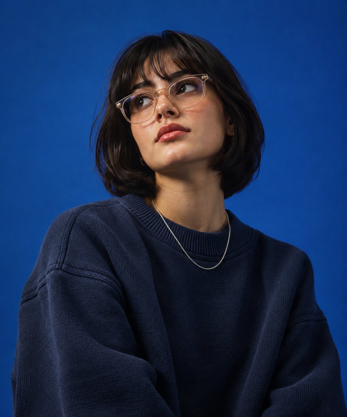 GPT Image 2.5 prompt swaps a model into a blue-backdrop fashion shoot (image 1 of 3)