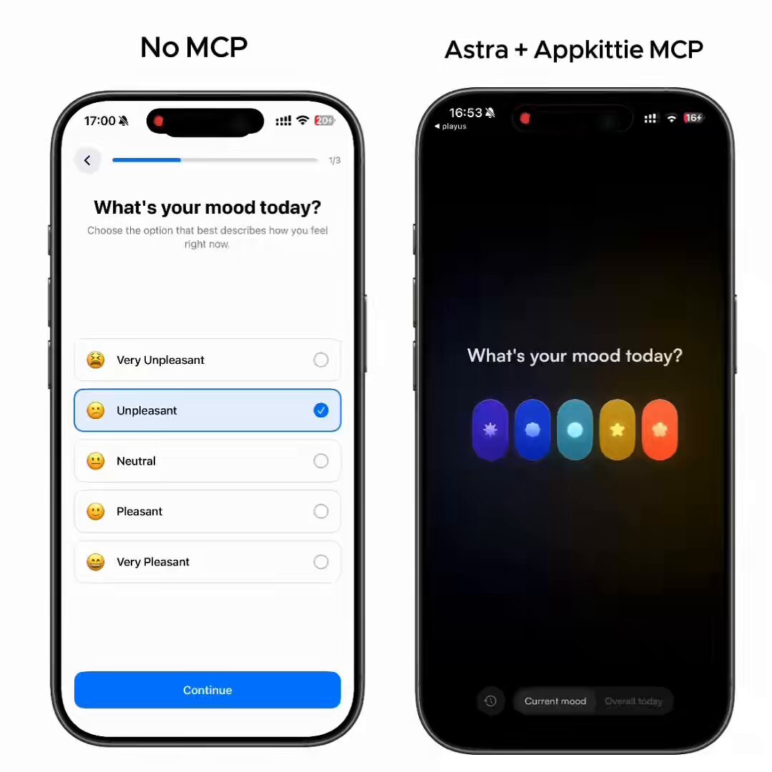 作者用 GPT-6 Astra 加 appkittie MCP 做专业级应用界面