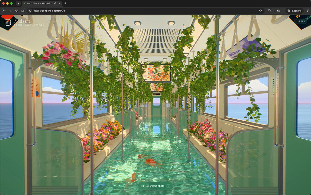 Opus 5.5 做的 Three.js 夏祭り池塘互动动画