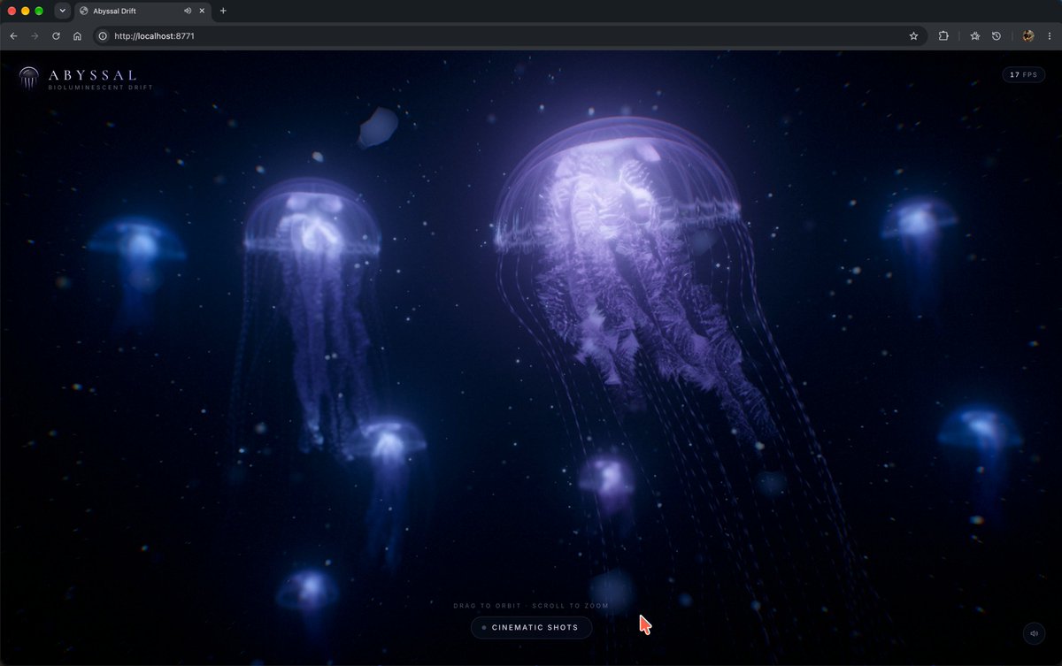 Opus 5.5 builds a glowing Three.js jellyfish animation