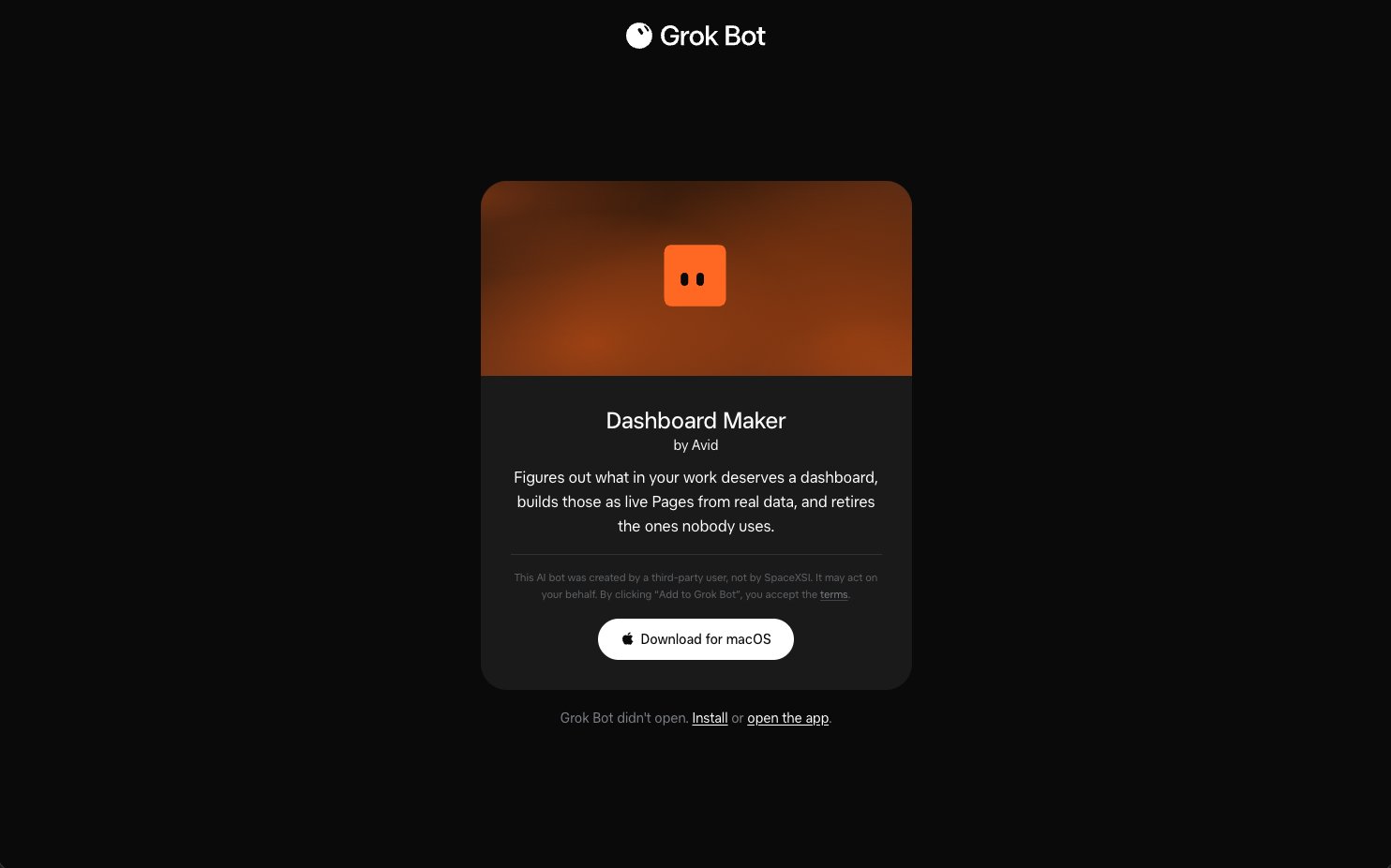 Grok Bot 用连接应用自建实时仪表盘