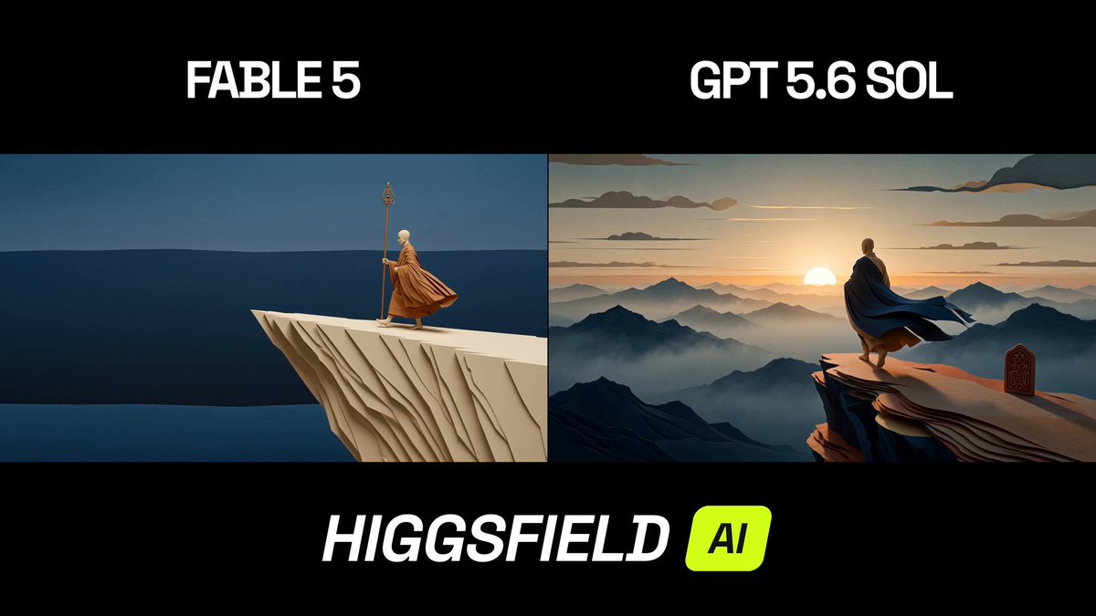 Higgsfield 官方对比：GPT 5.6 Sol 与 Fable 5 剪纸动画