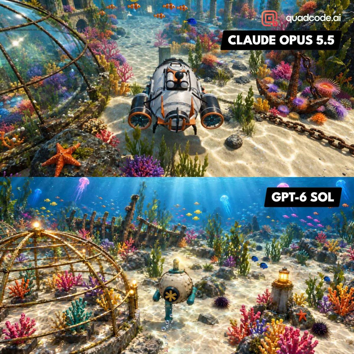 Claude Opus 5.5 与 GPT-6 Sol 的 3D 游戏开发对比视频