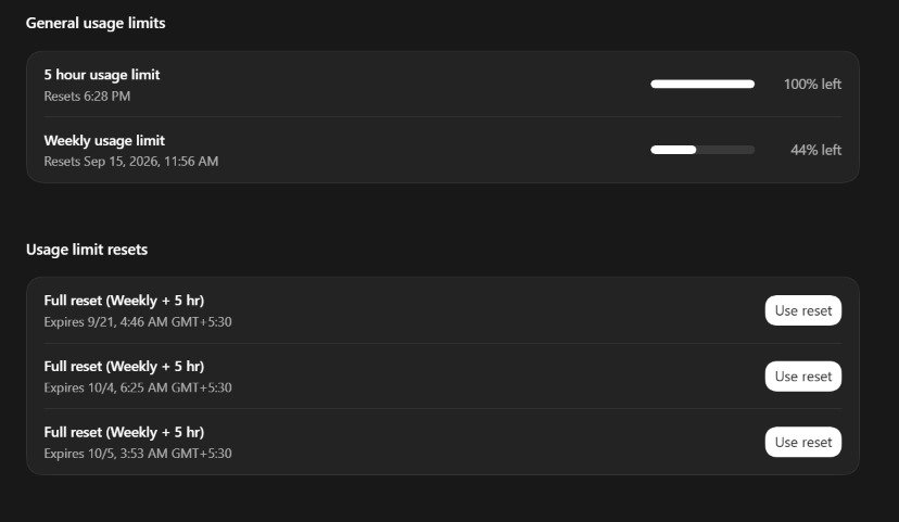 GPT-Astra usage limits appear to be back to normal