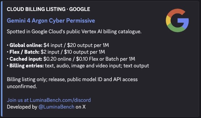 Gemini 4 Argon appears in Google Cloud launch list