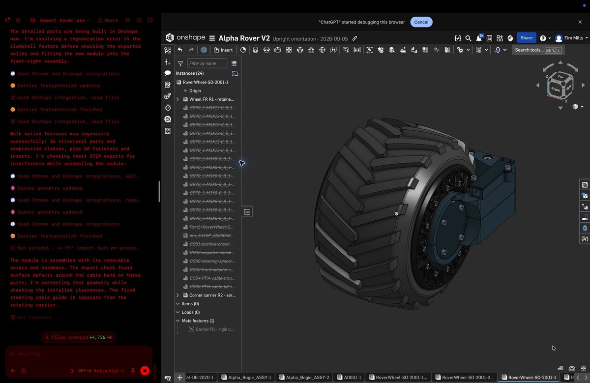 GPT-6 Astra builds robot parts in Onshape CAD