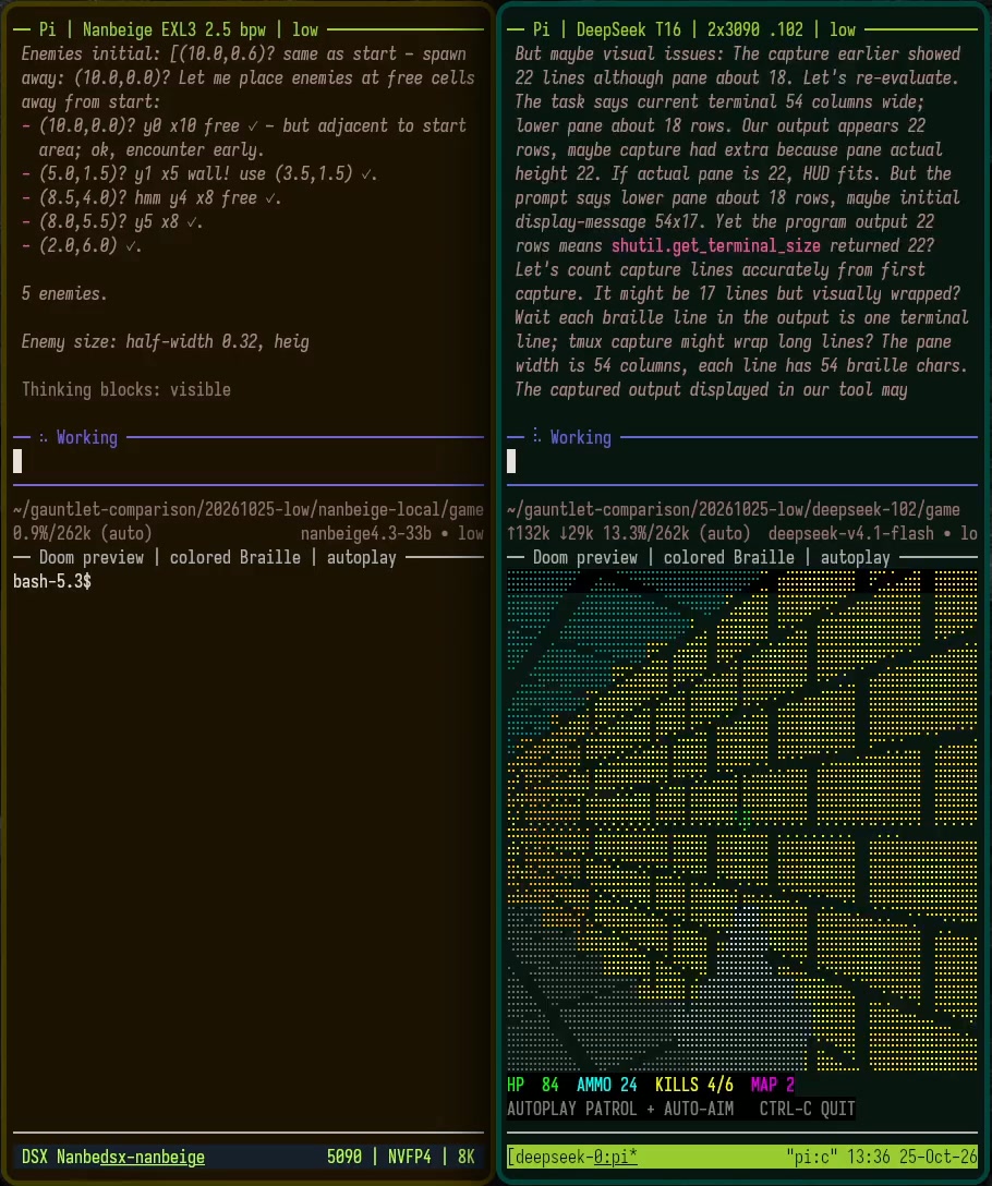 同题写 Doom 游戏：DeepSeek V4.1 Flash 稳定出结果，Nanbeige 过度思考
