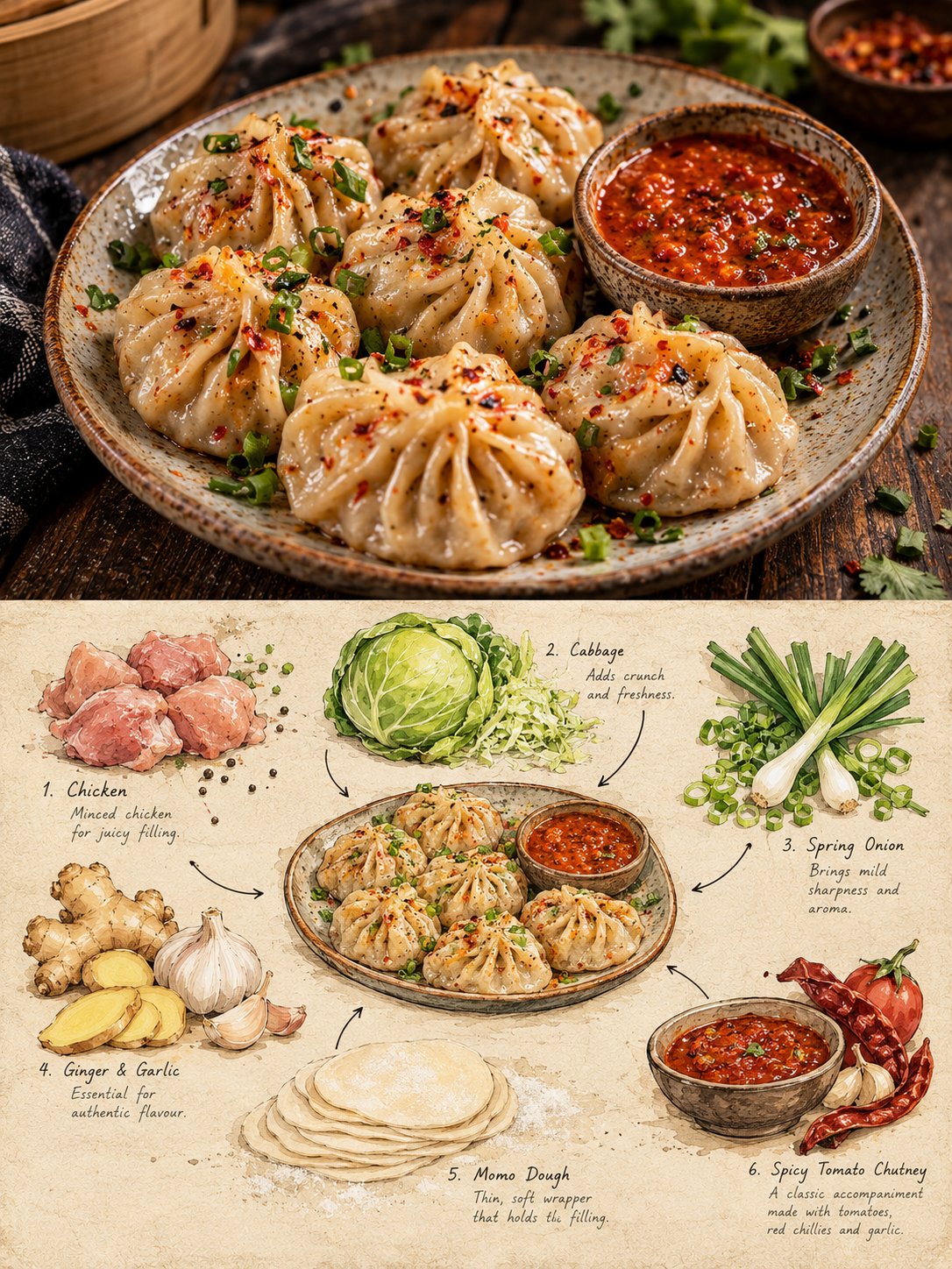GPT Image 2.5 food editorial poster prompt pairs photo with sketchbook (image 2 of 4)