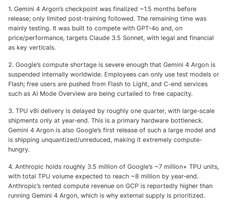 Gemini 4 Argon reportedly paused internally over compute shortage (image 1 of 3)