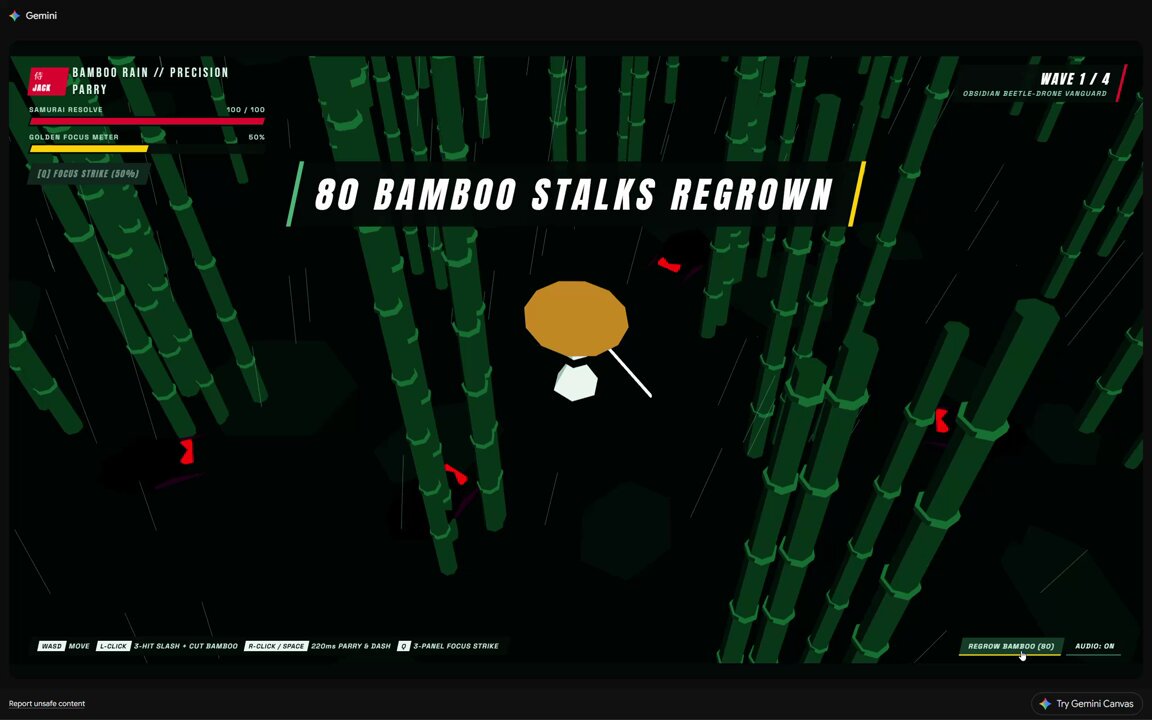 Gemini 4 Argon generates playable Samurai Jack-style game demo
