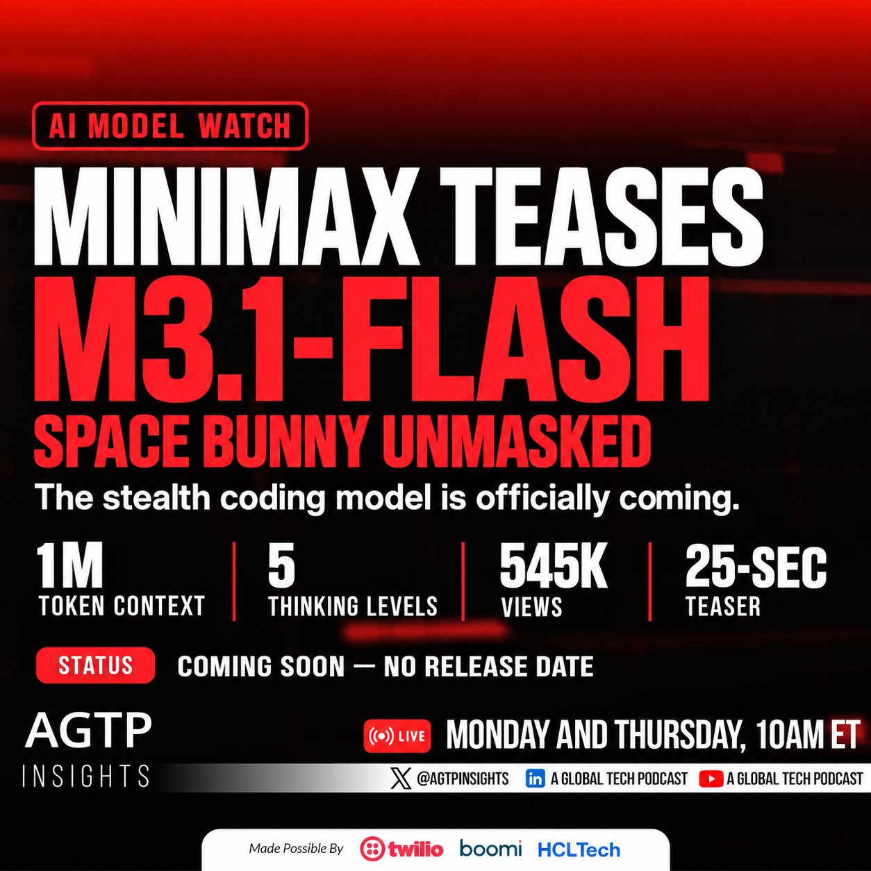 MiniMax M3.1 Flash teaser roundup: 1M context, 5 thinking levels, mixed early tests