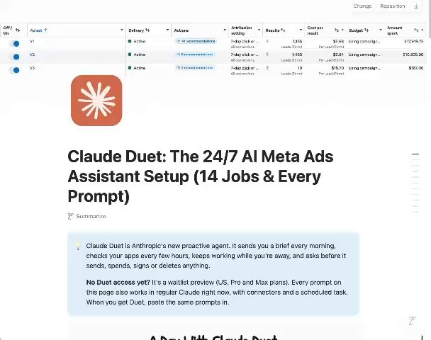 Claude Duet 跑 Meta 广告的传闻与模板