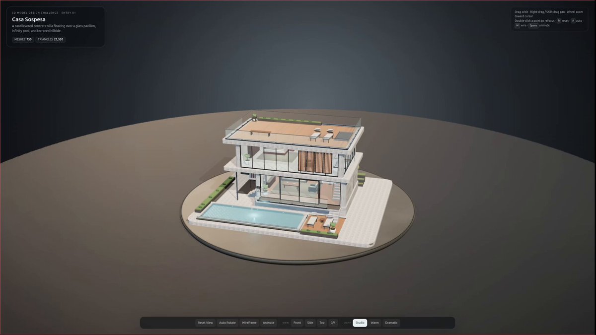 实测：V4.1 Flash 1017 一次生成 Three.js 3D 建筑
