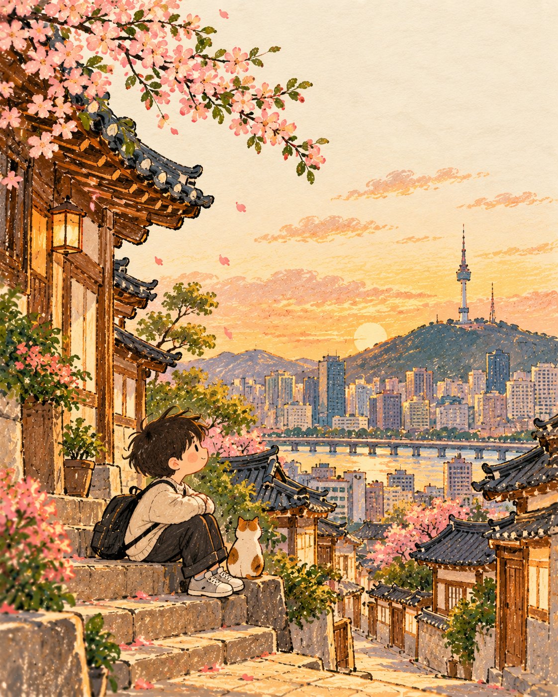 GPT Image 2.5 极简旅行插画提示词模板(第 2 张,共 4 张)