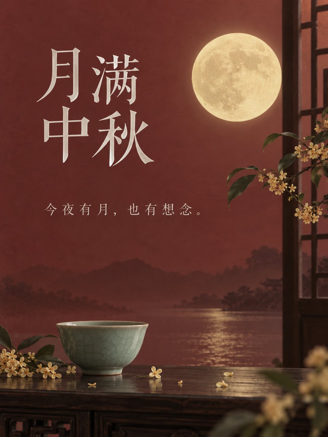 Mid-Autumn poster prompt in Song dynasty style, 3:4 vertical