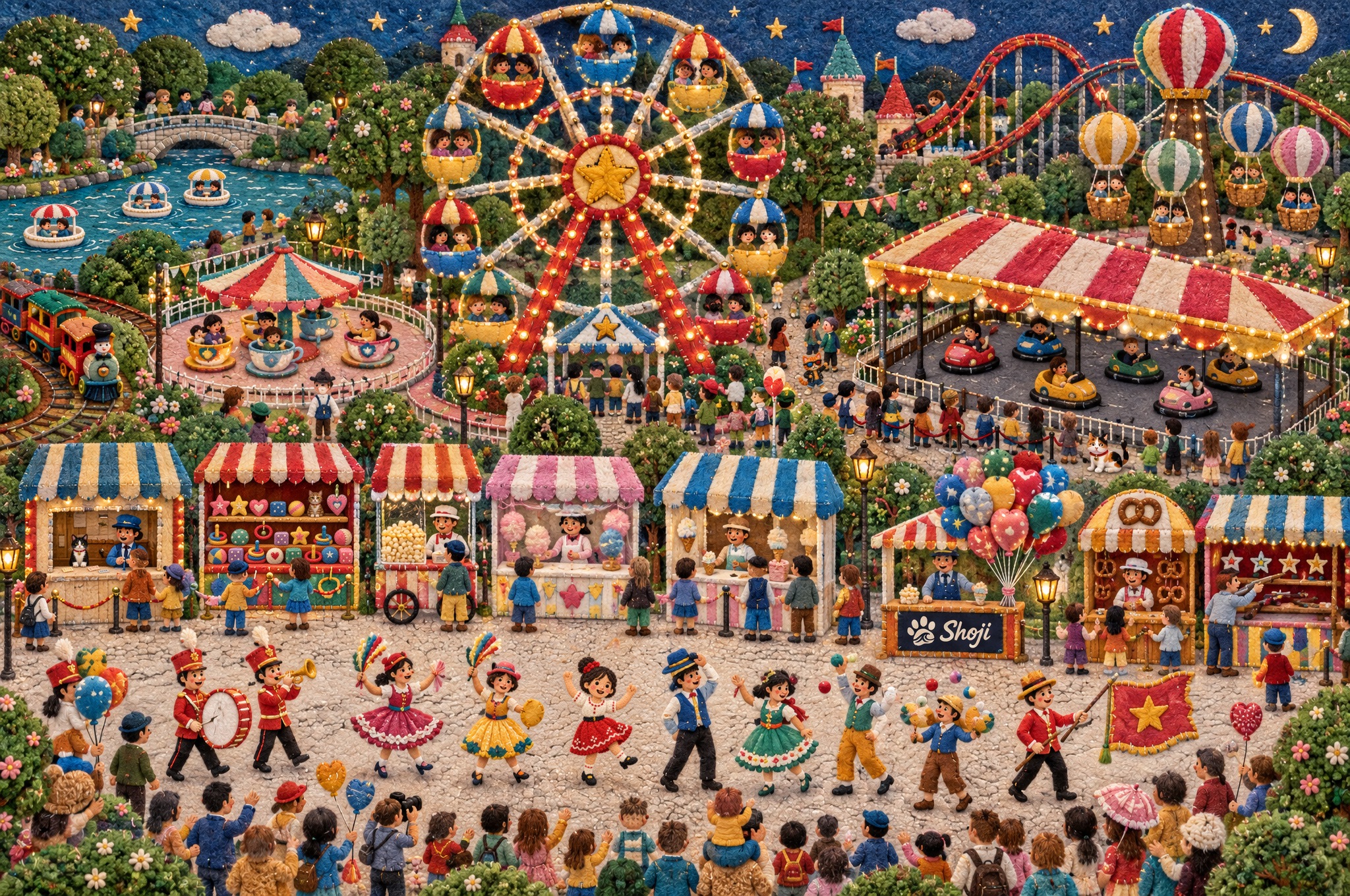 GPT Image 2.5 prompt: felt-and-embroidery hidden-cat amusement park