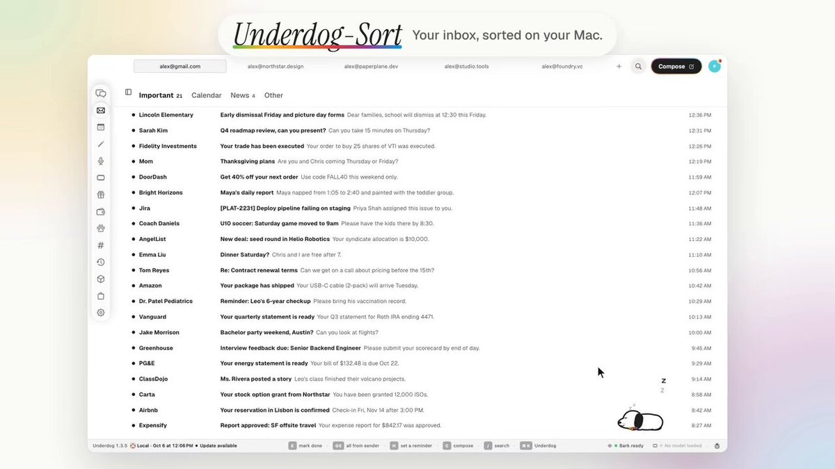Underdog 新增本地邮件自动分类功能