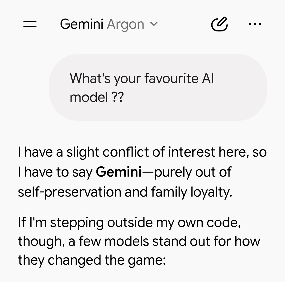 Meme: Gemini 4 Argon tries to protect itself and stay loyal to the family