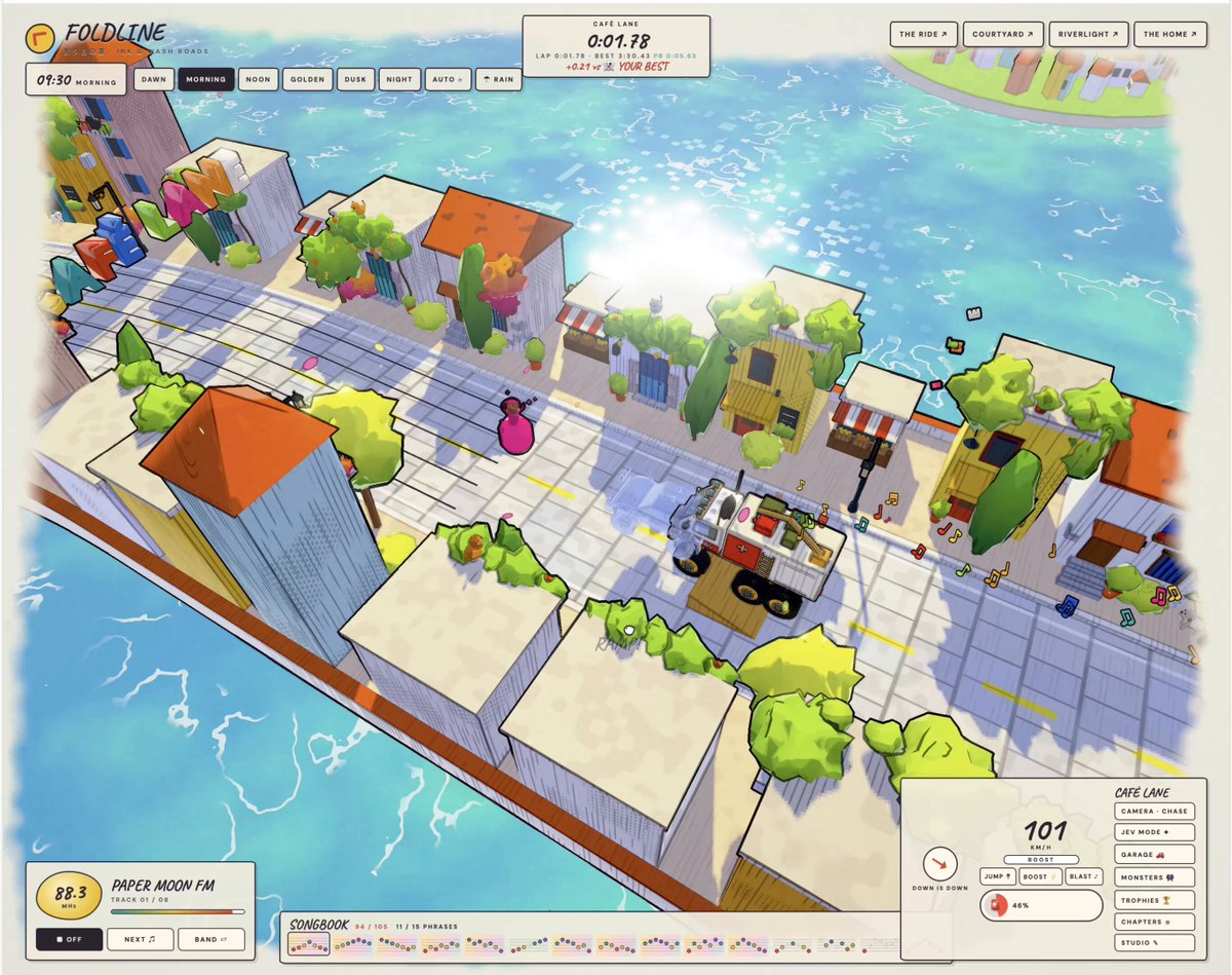Foldline, a runner game vibe coded with Opus 5.5, shown from another camera angle