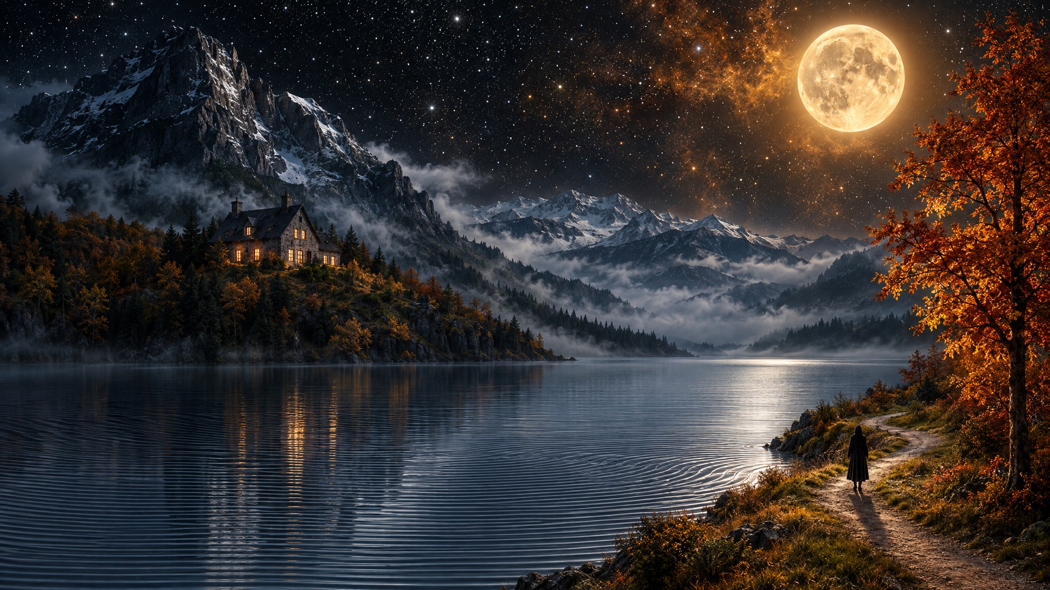 GPT Image 2.5 Flare renders a full-moon night fantasy landscape