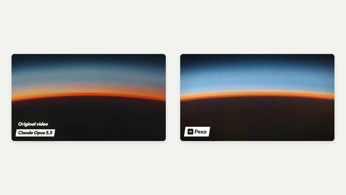 Pexo releases Opus 5.5 comparison video of amber close-ups and a planet horizon