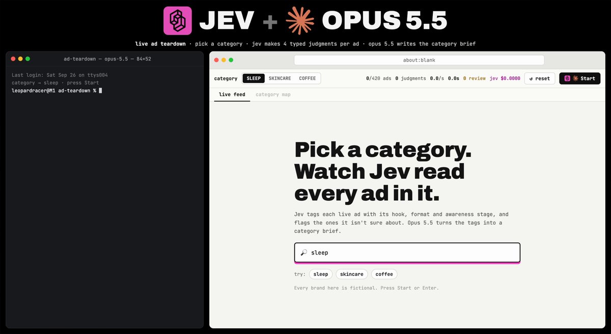 Jev + Opus 5.5 做广告研究：40 秒分析 724 条广告