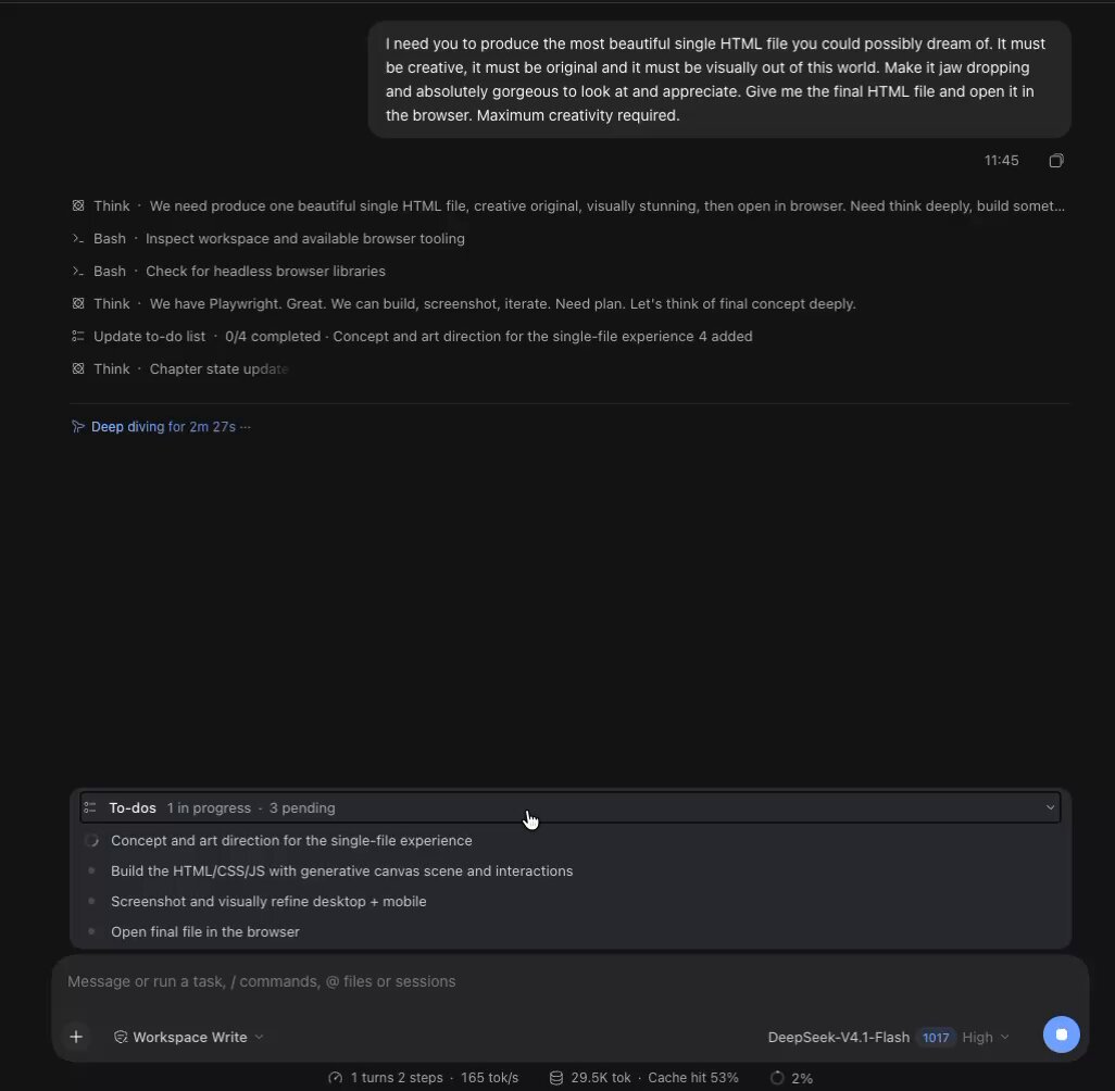 V4.1 Flash 1017 在 DeepSeek Harness 中运行演示