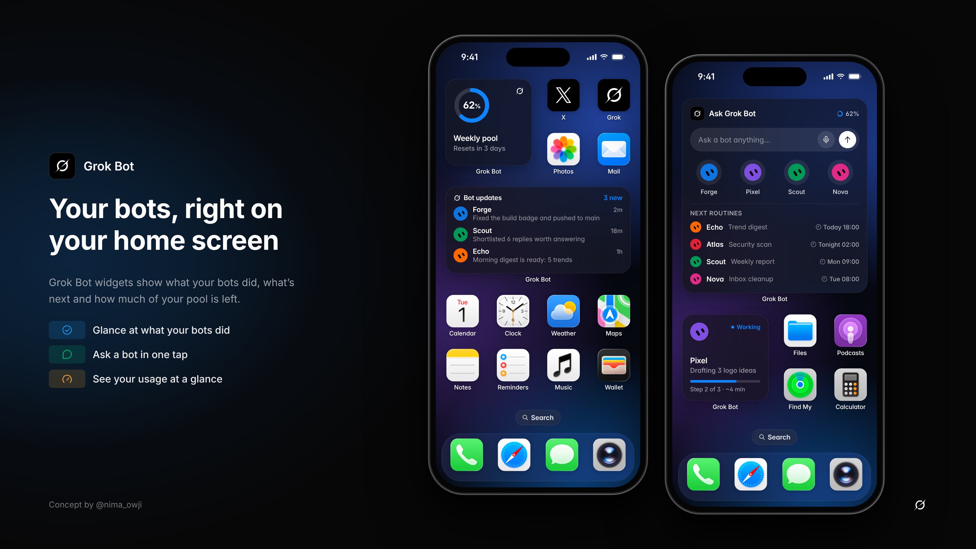 Grok Bot home screen widget concept