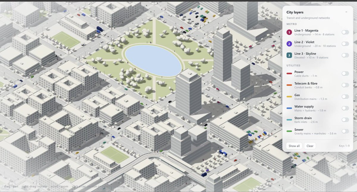 Opus 5.5 搭出可透视地下的等距城市 WebGL 场景
