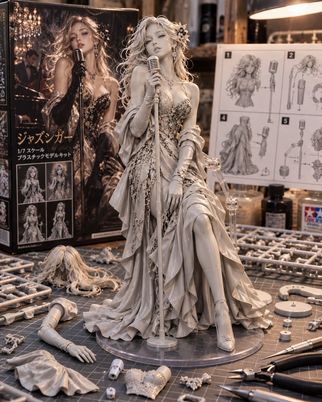 GPT-Image 2.5 prompt: turn an illustration into an unpainted snap-fit model kit