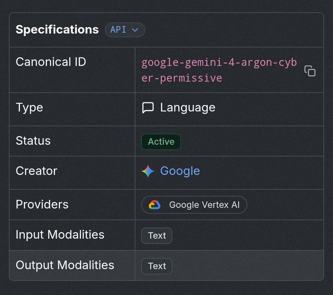gemini-4-argon-cyber-permissive model ID appears on Vertex AI