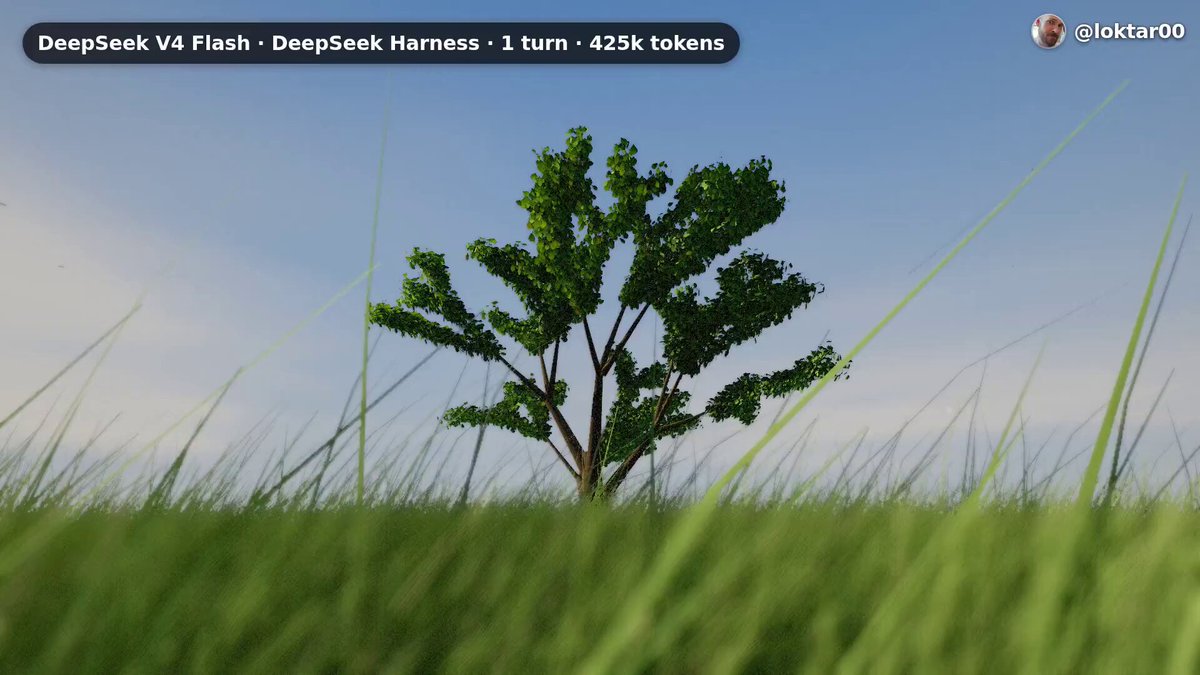 一轮提示词生成随风摆动的 3D 草地场景