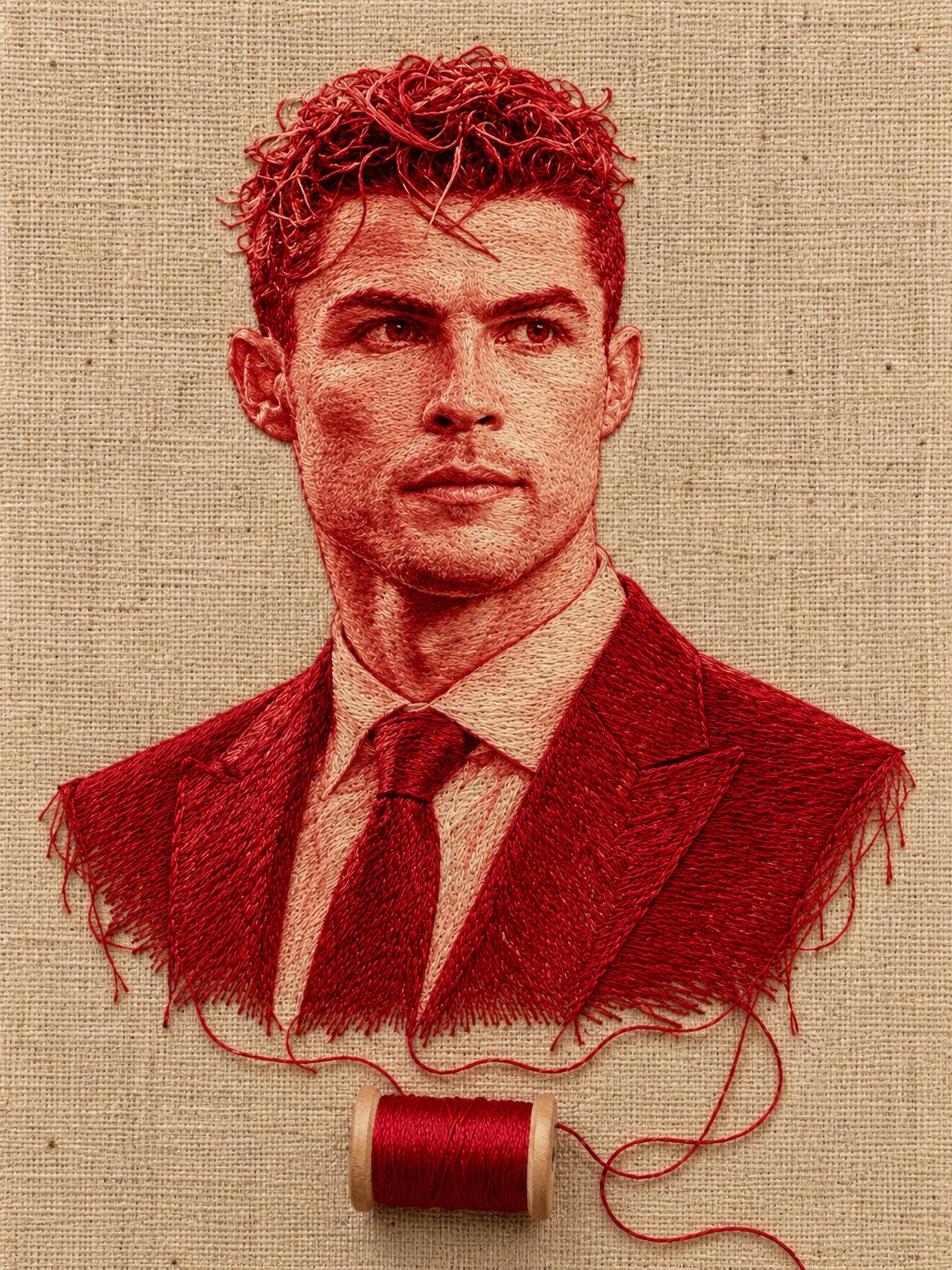 GPT Image 2.5 turns photos into red-thread embroidery portraits (image 1 of 2)