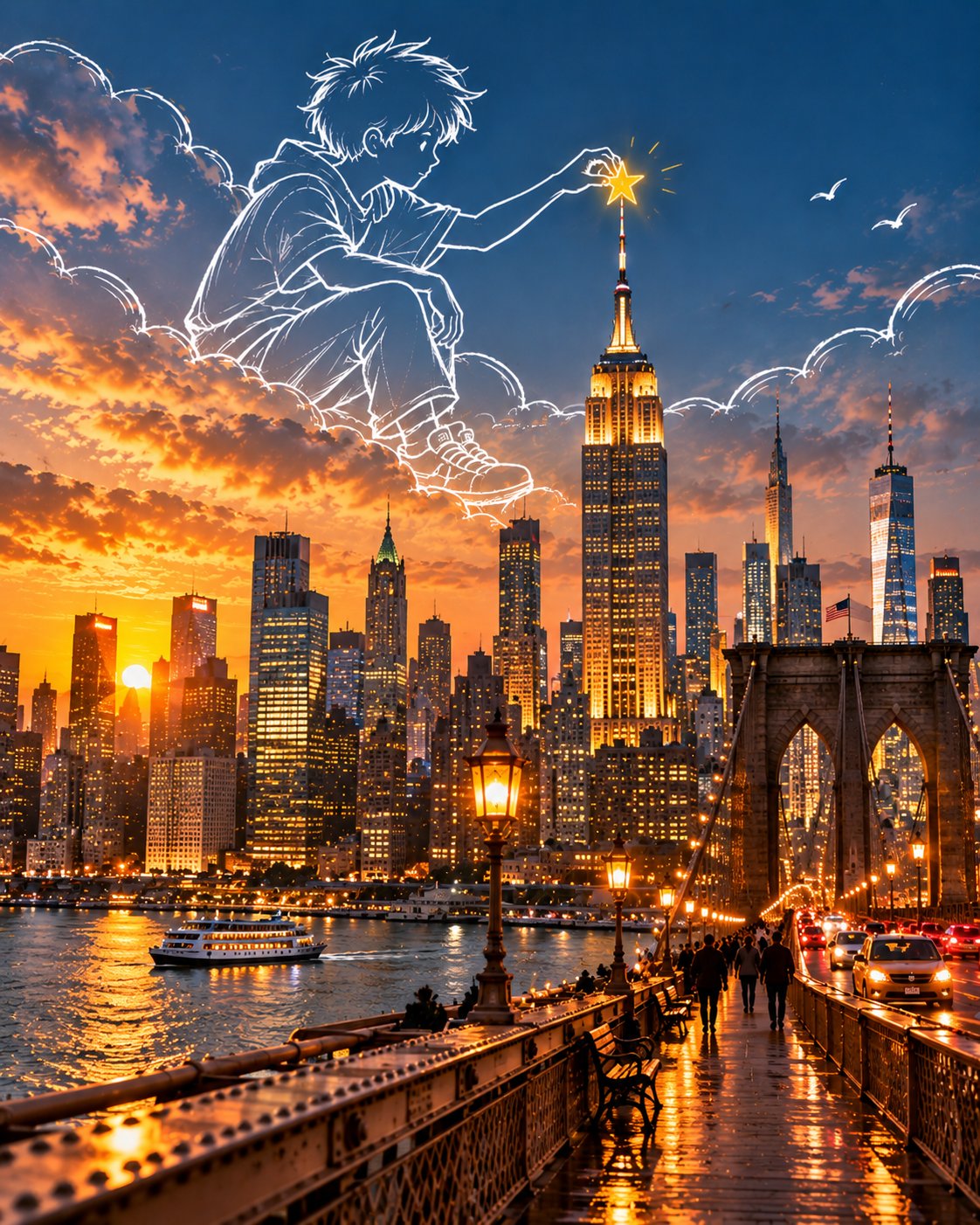 GPT Image 2.5 travel poster prompt: realistic scene with white doodles (image 4 of 4)