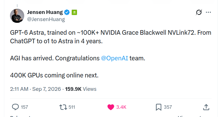 Jensen Huang confirms Astra trained on 100K+ GB200 NVL72