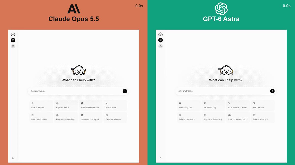 OpenUI 一次生成：Opus 5.5 版 ChatGPT UI 与 Astra 版 Claude 面板