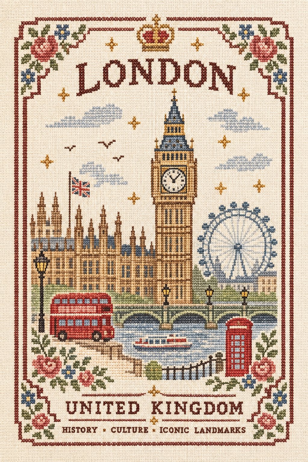 GPT Image 2.5 prompt for cross-stitch city souvenirs (image 3 of 3)