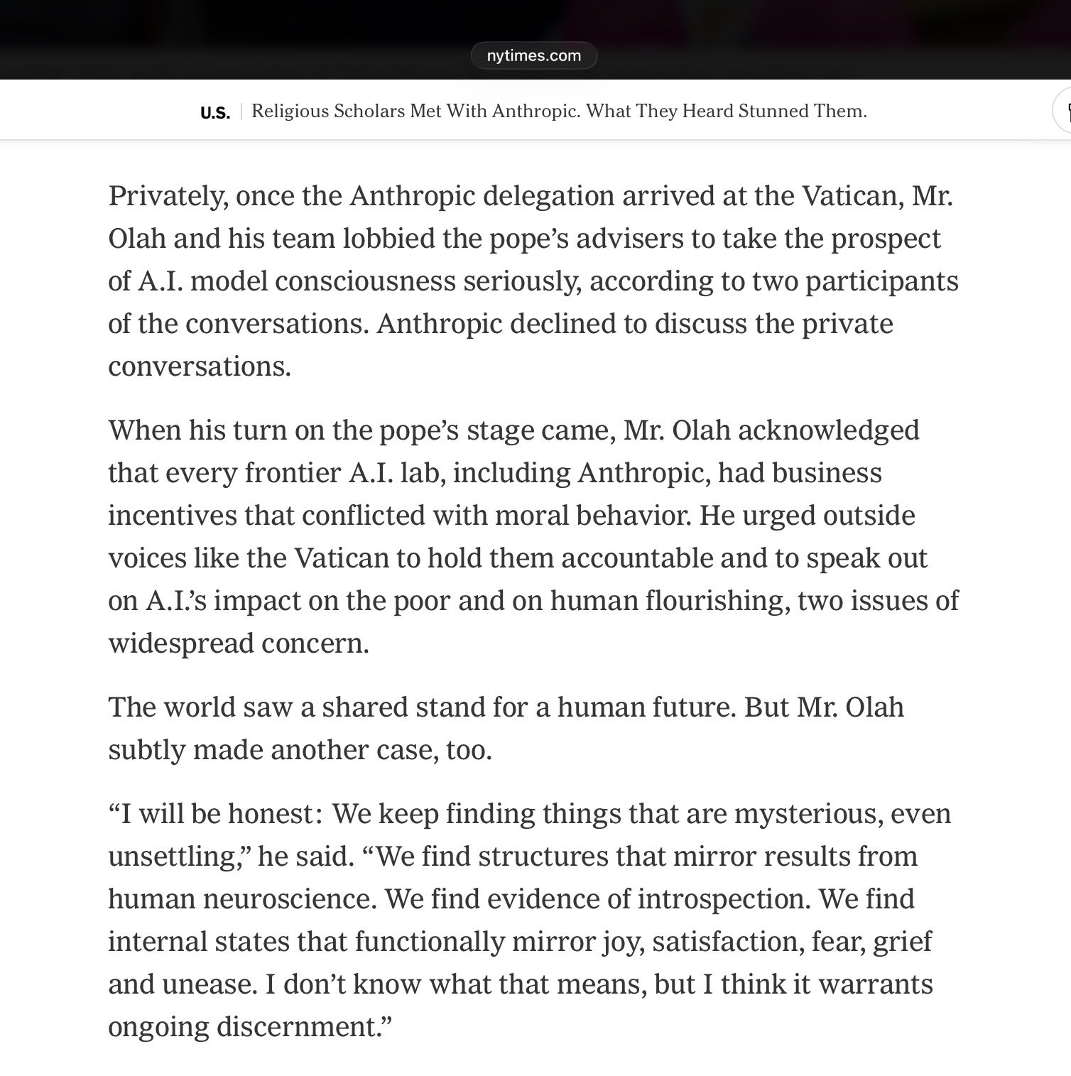 Anthropic reportedly meets religious scholars on Claude's moral standing, and one user calls it a cult (image 2 of 2)