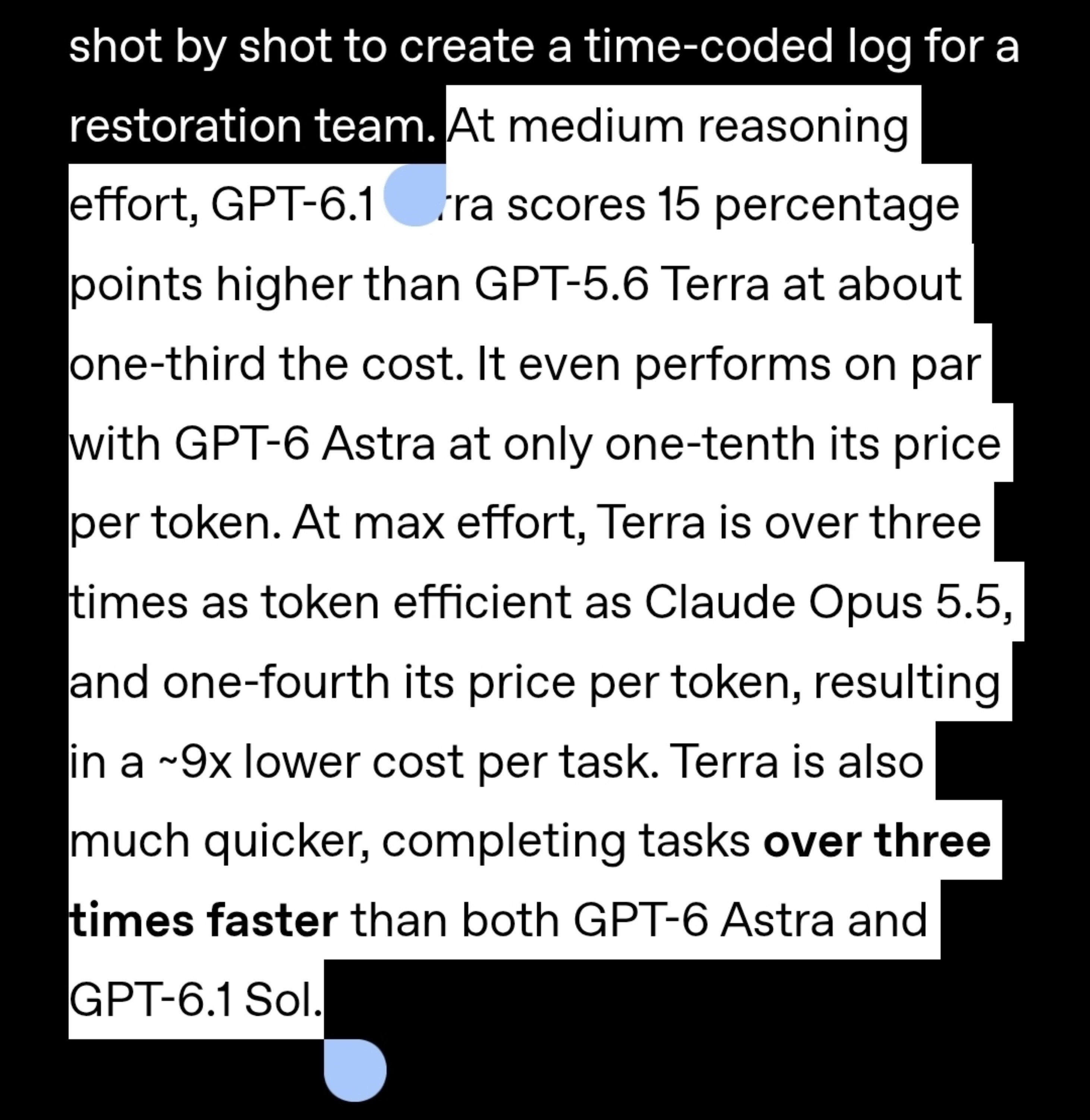 GPT-6.1 Terra 效率对比：比 Astra 快 3 倍、成本低 9 倍