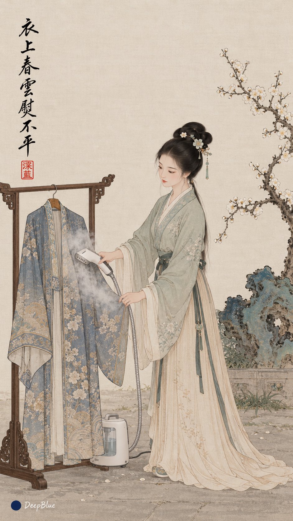 Song-dynasty hanfu gongbi prompt: contrast events plus brush calligraphy (image 2 of 4)
