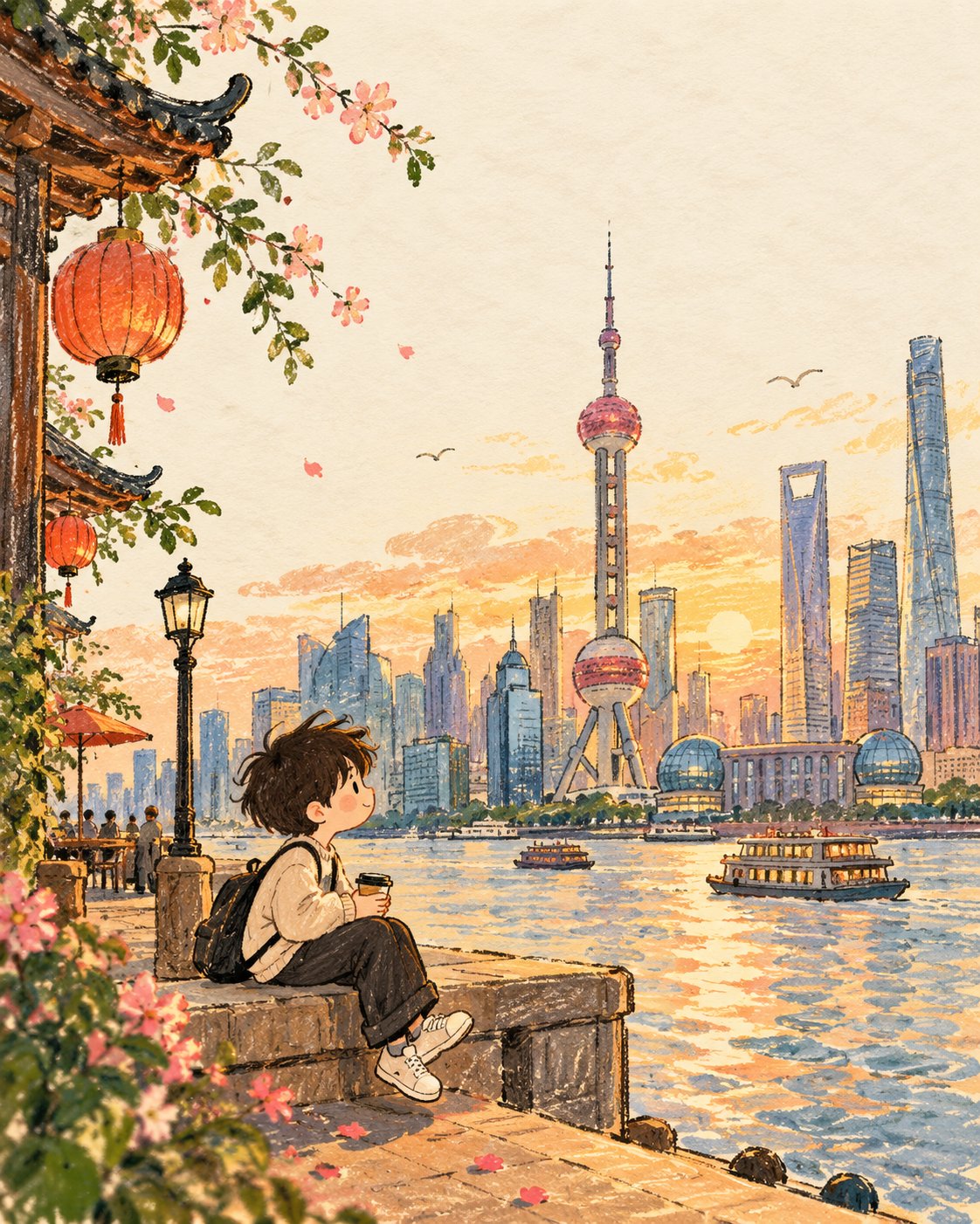 GPT Image 2.5 极简旅行插画提示词模板
