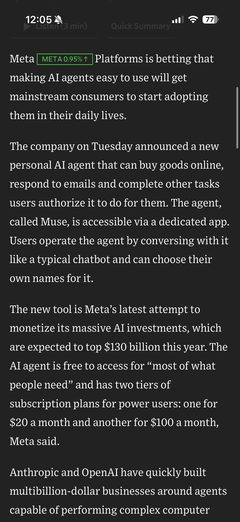 WSJ 记者:Meta 正式发布消费级 AI agent Muse(第 2 张,共 2 张)