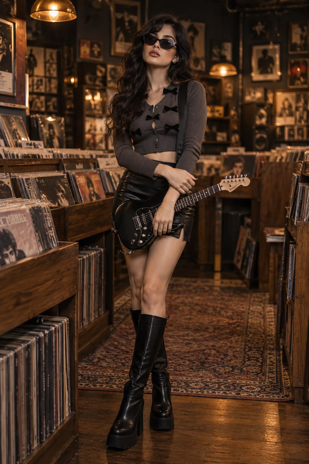 GPT Image 2.5 prompt: vinyl shop editorial fashion shot (image 2 of 2)